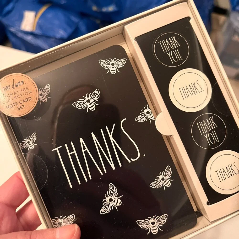 Thank You Cards with Bees by Rae Dunn (Note Card Set and‎ Stickers - new)